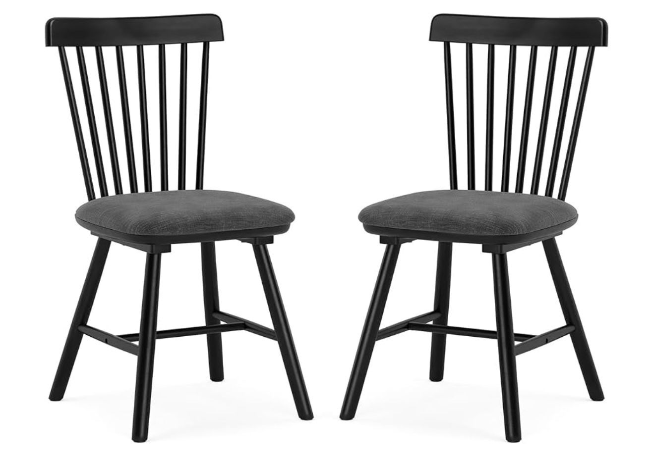 Set of 2 LUE BONA Windsor Farmhouse Upholstered Kitchen Dining Chairs-Wooden w/Cushions-black & gray