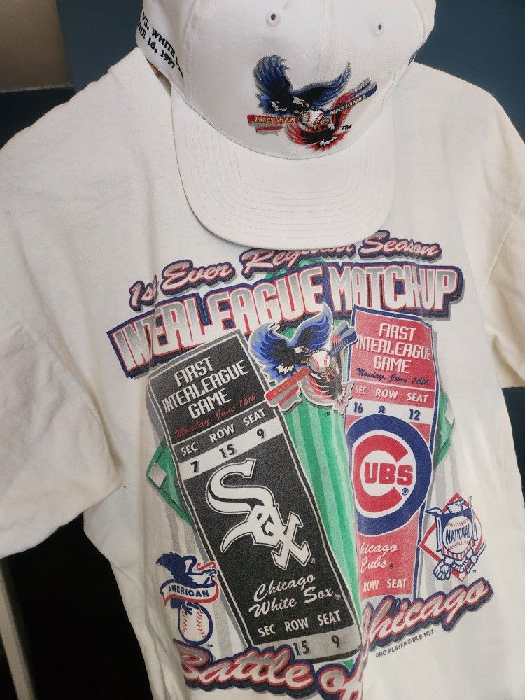 Vintage 1997 Cubs VS Sox 1st ever crosstown game T shirt and matching hat combo