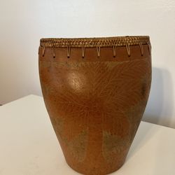 Unique Vase Clay And Woven At The Top