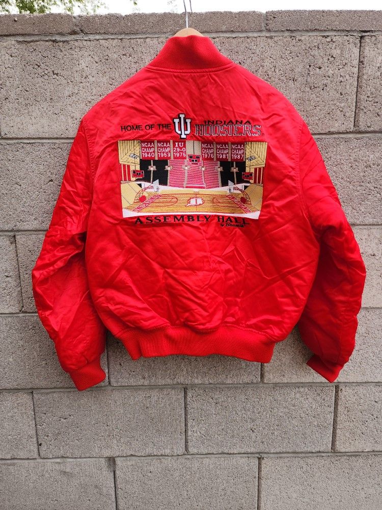 Vintage 80s Indiana Hoosiers Bomber Jacket IU Assembly Hall satin Jacket Embroidered by Brumik