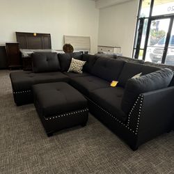 Black Sofa Sectional Set W/ottoman 