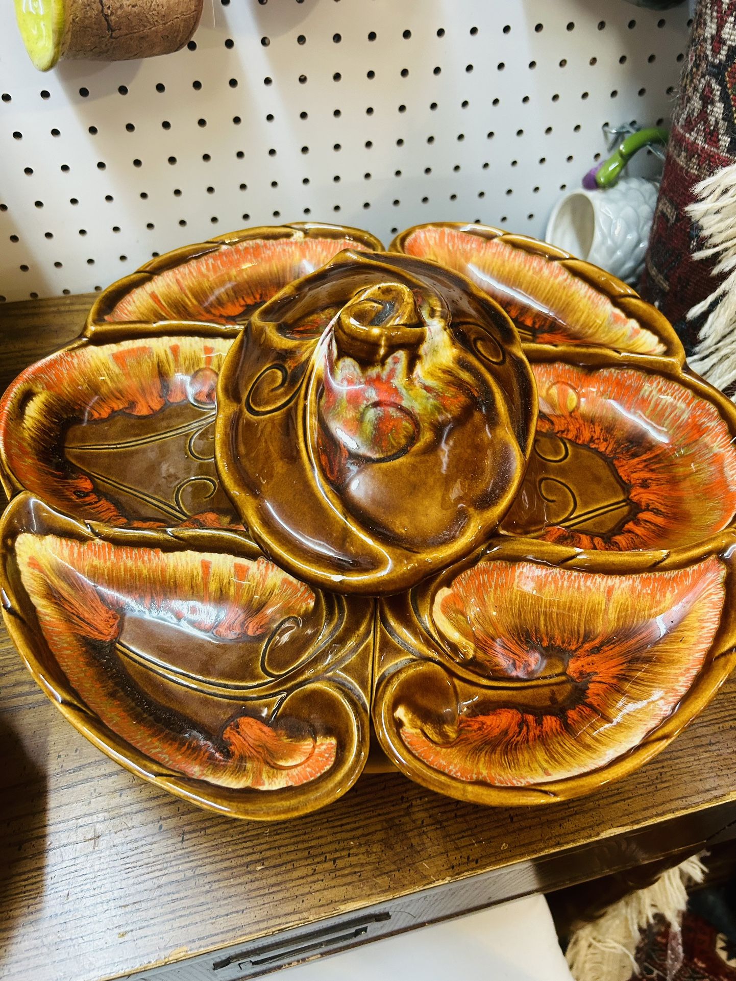 Beautiful Lazy Susan Maurice of California pottery MCM USA 5 pieces including stand