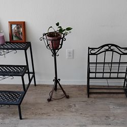 Metal black plant stands, shelves