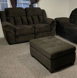 2 Comfy Reclining Loveseat & 1 Ottoman