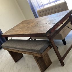 Rustic Indian Wedding Table + Bench + Tufted Loveseat – Curated Dining Set