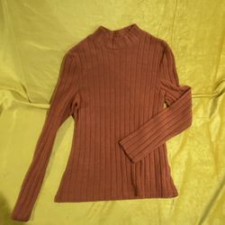 Burnt Orange Ribbed Long-sleeve Turtleneck