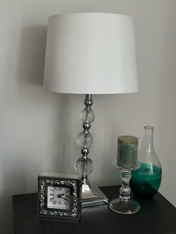 Matching Crystal-Style & Chrome Table Lamps with Shades — Set of 2
