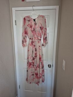 Size 8 Long sleeve Long Flower Pink And Beige Long Dress