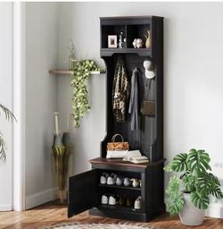 3-in-1 Hall Tree with Shoe Storage, Standing Coat Rack with Shoe Bench