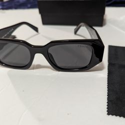 Prada PR 17WS 1AB5S0 Black Plastic Rectangle Unisex Sunglasses Grey Lens