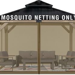 E915 $20  Universal 10x12 ft Gazebo Mosquito Netting, Replacement 4-Panel Sidewalls with Double Zippers for Patio, Backyard, Deck, and Lawn (Netting O
