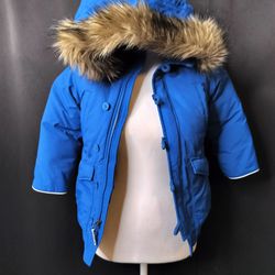 Blue Baby Gap Cold control Ultra Max Down Parka  W/ Fur Hood (Size 5 Toddler)