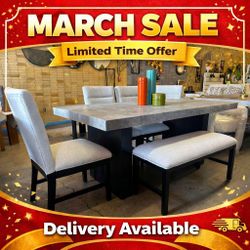 Modern 6 Piece Dining Table Set 72"W X 39"D X 30"H