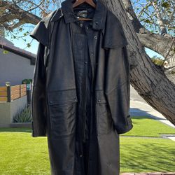 Motorcycle Gangster Trench, Leather Coat, Real Leather, Thick And Heavy