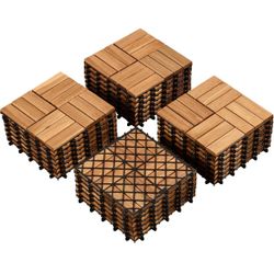 27PCS Acacia Wood Deck Tiles Interlocking Patio Flooring,Wood