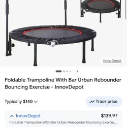 Foldable Trampoline With Bar Urban Rebounder Bouncing Exercise