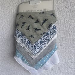 Set of 6 modern baby bandana bibs reversible absorbent airplanes blue boy NWT