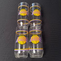 Set of 4 Vintage Los Angeles Lakers Promo 16 oz Drinking Glasses 6” Tall NBA Basketball