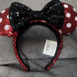 Red with white polka dots sequins Disney ears
