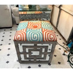 Mirrored Upholstered Ottoman 