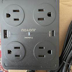 Surge Protector Power Strip - Ultra Thin Flat Plug Extension Cord 6 ft with 8 Widely Spaced Outlets, 4 USB A Ports, 2 Fast Charging Ports(USB C 20W & 