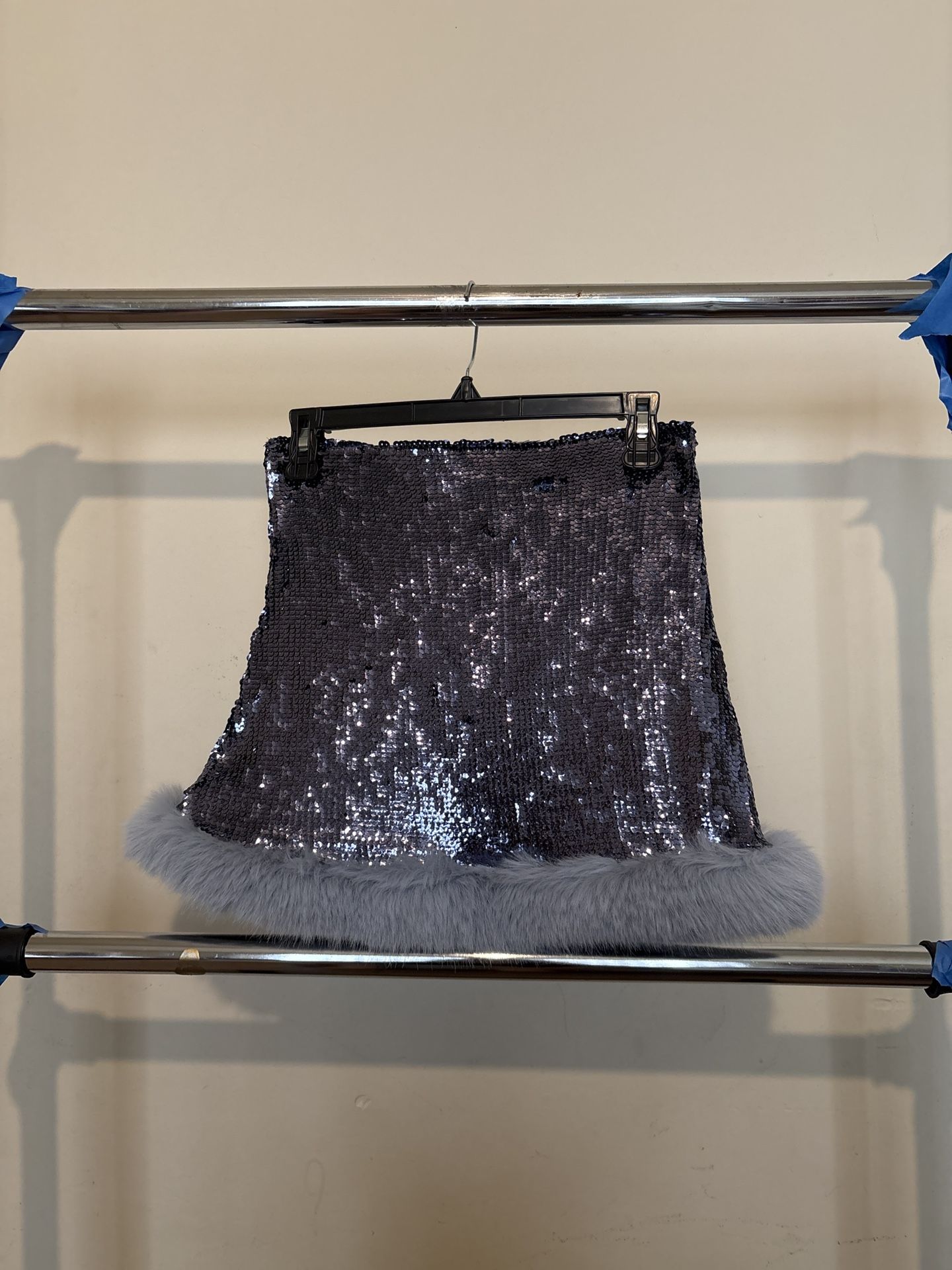 Show Me Your Mumu Sequin Fur-Trim Skirt