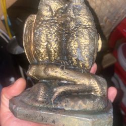 Antique Pair Of Old Owls Brass Bookend 