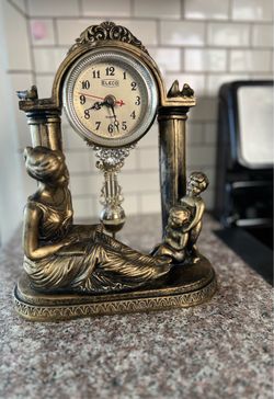 Vintage 1970s Quartz Pendulum Clock With Woman Reading Book
