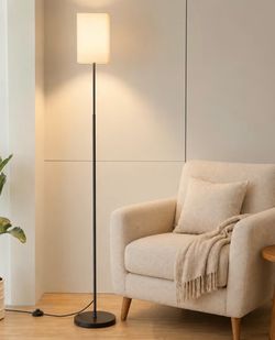 63.8" Floor Lamp with White Fabric Shade, Square Dimmable Standing Lamp with Remote & Foot Switch, 3 Color