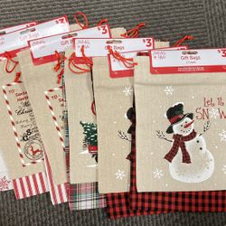 Christmas Burlap Gift Bag-12 Bags (6pks)-various Patterns