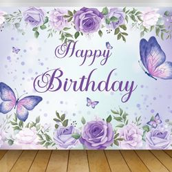 Happy Birthday Purple Butterfly Banner 