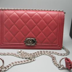 Authentic Chanel Red Lambskin Leather Long Full Flap Bag Wallet