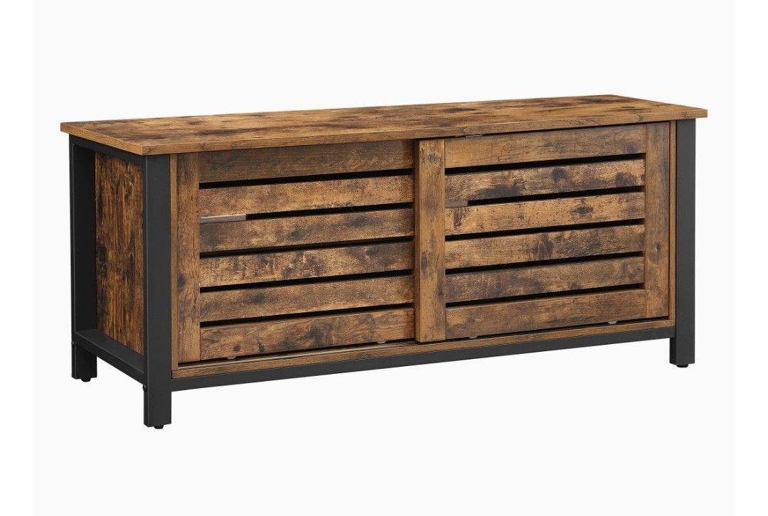 TV Stand for 50 inches TV,Cabinet with Sliding Doors and 2 Shelves, Entertainment Center,Console Table for Entertainment Room, Rustic Brown