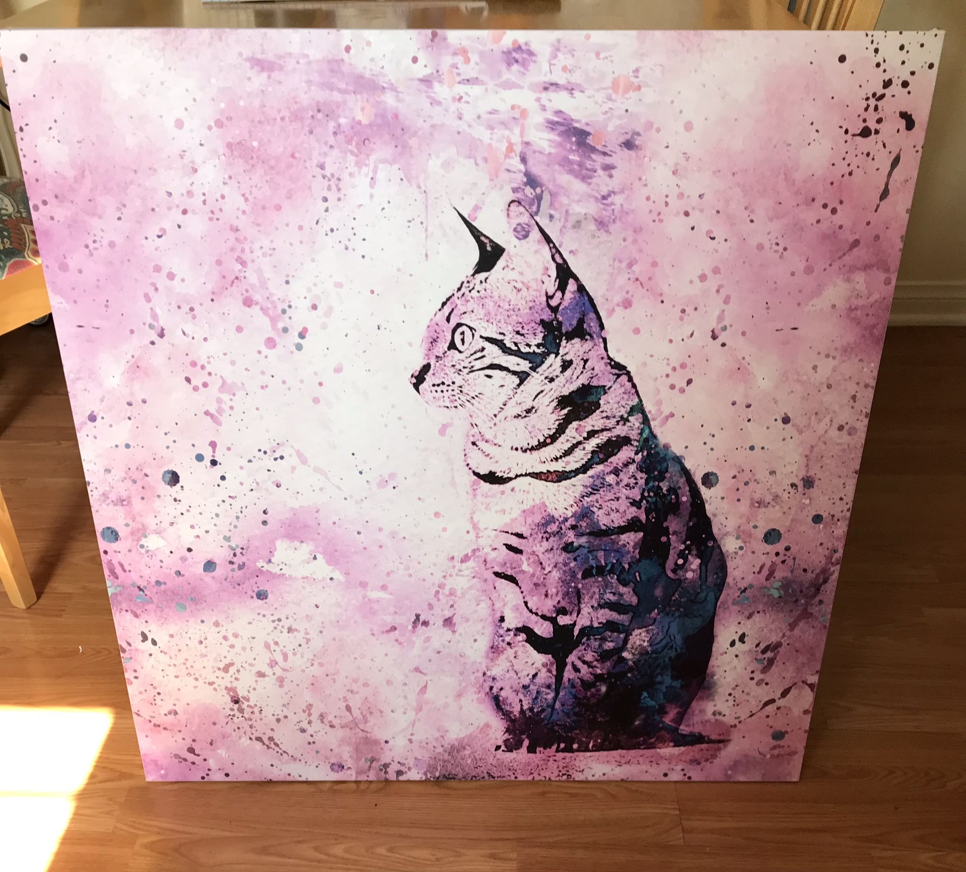 Large Cat Canvass Purple/pink 30”x30”