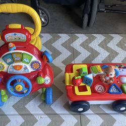 VTECH PUSH CAR AND FISHER PRICE LEARNING WAGON