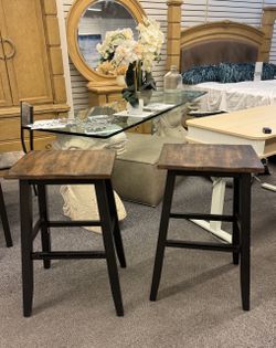 Ashford Black And Rustic Walnut 30" Saddle Bar Stool Set Of 2