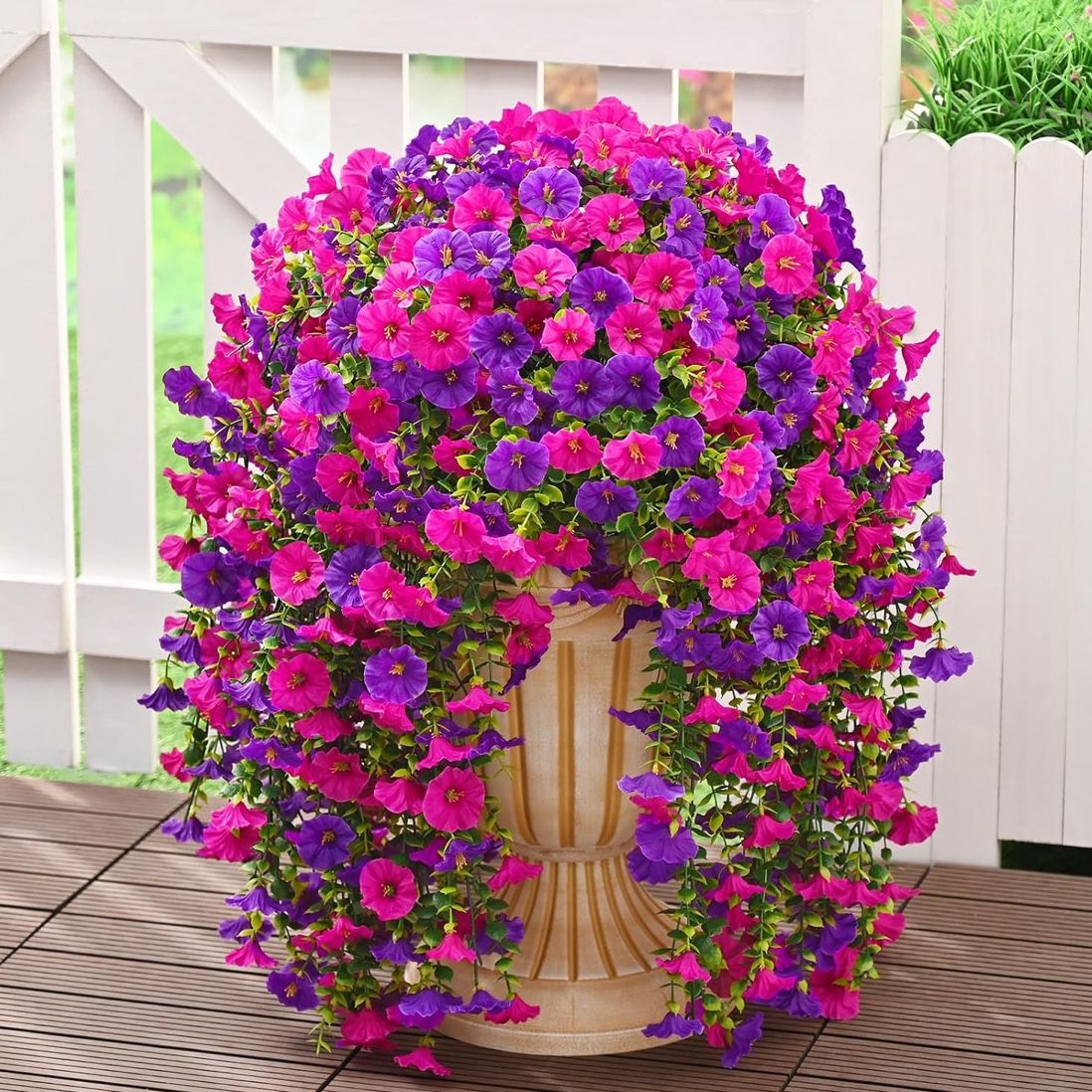 Dolicer 2 Packs Look Real Artificial Flowers for Outdoors, Fake Artificial Hanging Flowers for Outdoors Realistic UV Resistant Hanging Flowers Silk Pe