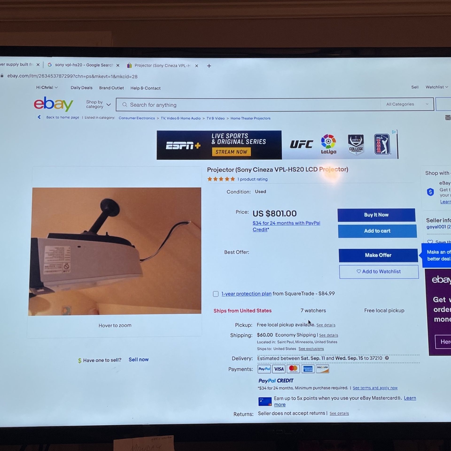 Sony HD Video Projector  $500