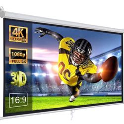 ZENY 100 Inch Projector Screen 16:9 HD Portable Projection Screen Pull Down Foldaway Movies Screen Home Theater Projector Screen Outdoor Movie Screen