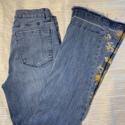 Blue Floral Flare Jeans 