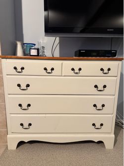 White 5-Drawer Dresser with Wood Top