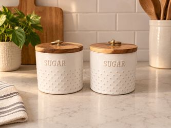 Set of 2 white ceramic sugar canisters