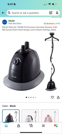 SALAV GS34-BJ 1500W Performance Garment Steamer with 360 Swivel Multi-Hook Hanger and 4 Steam Settings, Black