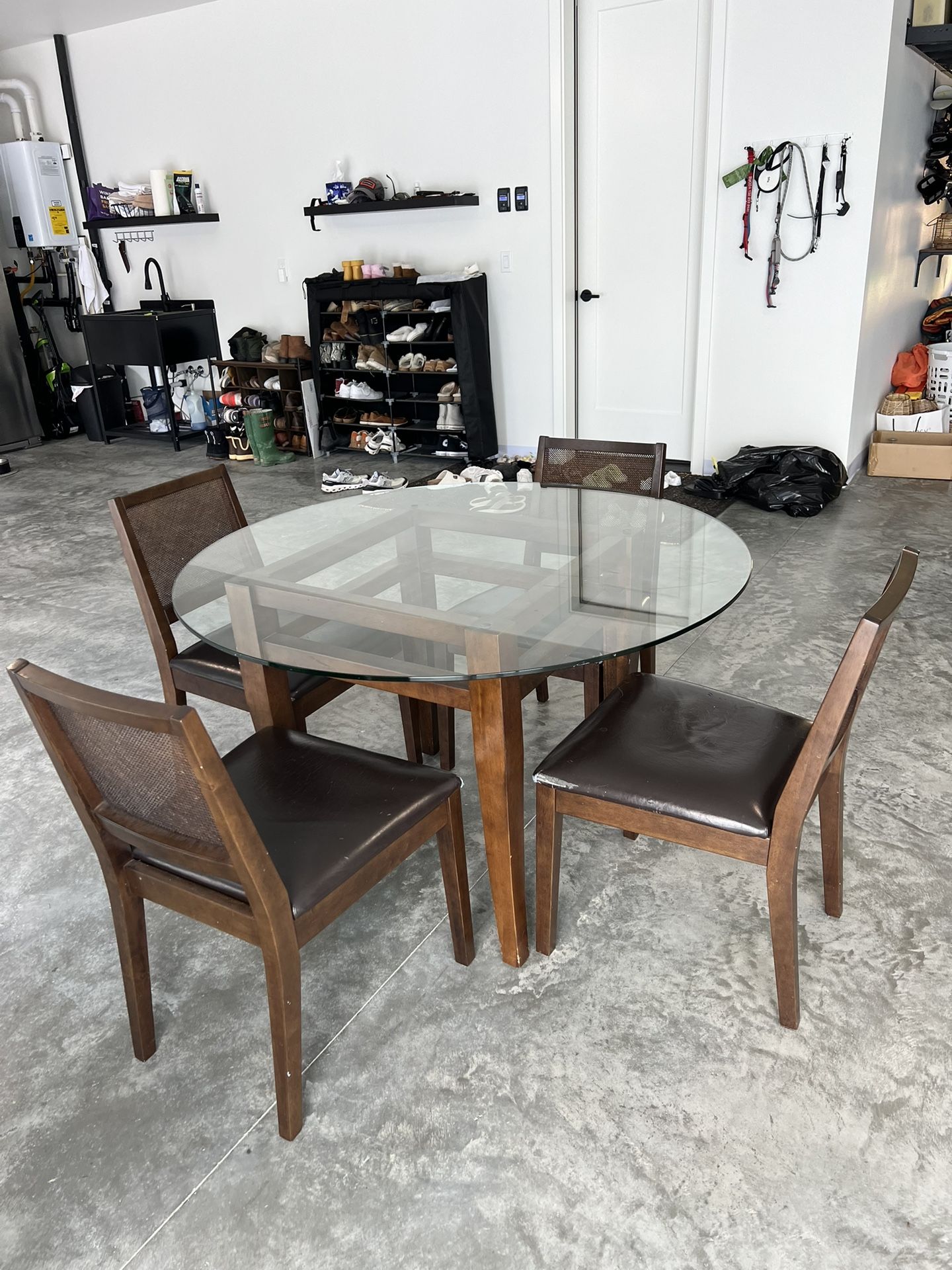Round Glass Dining Table and 4 Chairs