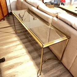 Vintage 1970 / 1980s Brass Hollywood Regency Console Table