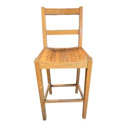 Vintage Wooden Slat Seat Bar Stool Chair 39” Tall