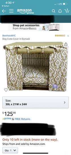 BowhausNYC XL dog crate cover in damask print (cover only, not kennel)