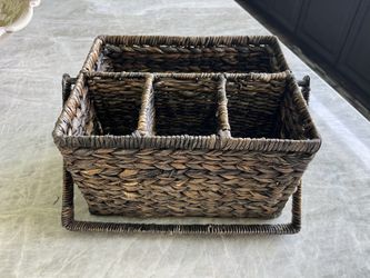 Silverware And Napkin Holder In Rattan 