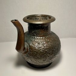 Antique 19th C. Hindu Copper Kindi Holy Water Pot Hand Engraved Ritual Vessel