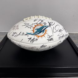 Miami Dolphins Autographed Football And Display Case